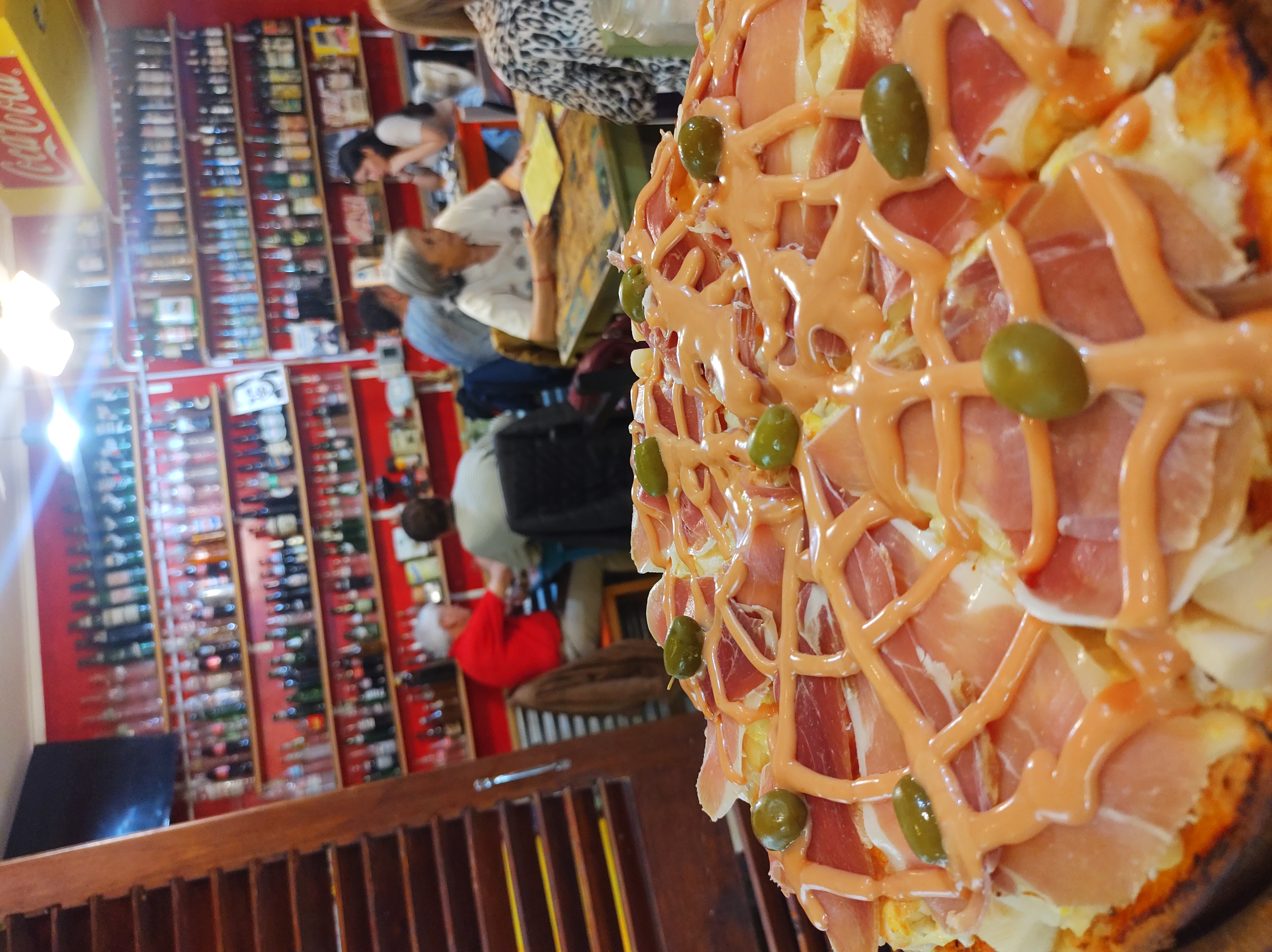 Ham pizza at the restaurant